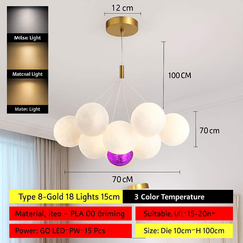 lustre bulle lumière pour salon chambre suspendues - vue 7 sur 24