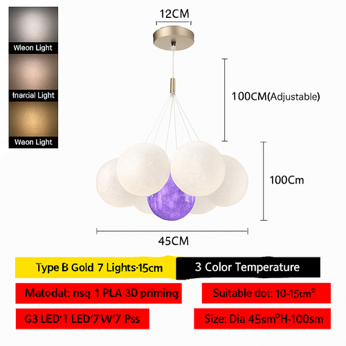 lustre bulle lumière pour salon chambre suspendues - vue 10 sur 24