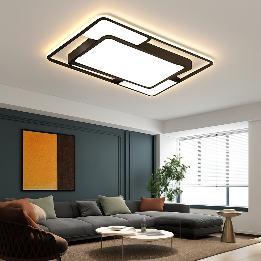 lustre carré moderne en fer avec leds pour éclairage intérieur - vue 3 sur 9
