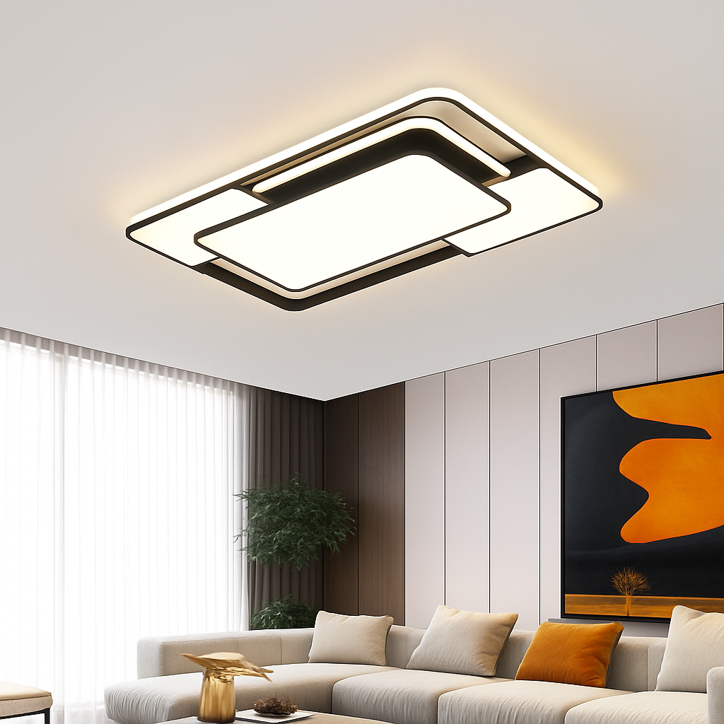 lustre carré moderne en fer avec leds pour éclairage intérieur - vue 4 sur 9