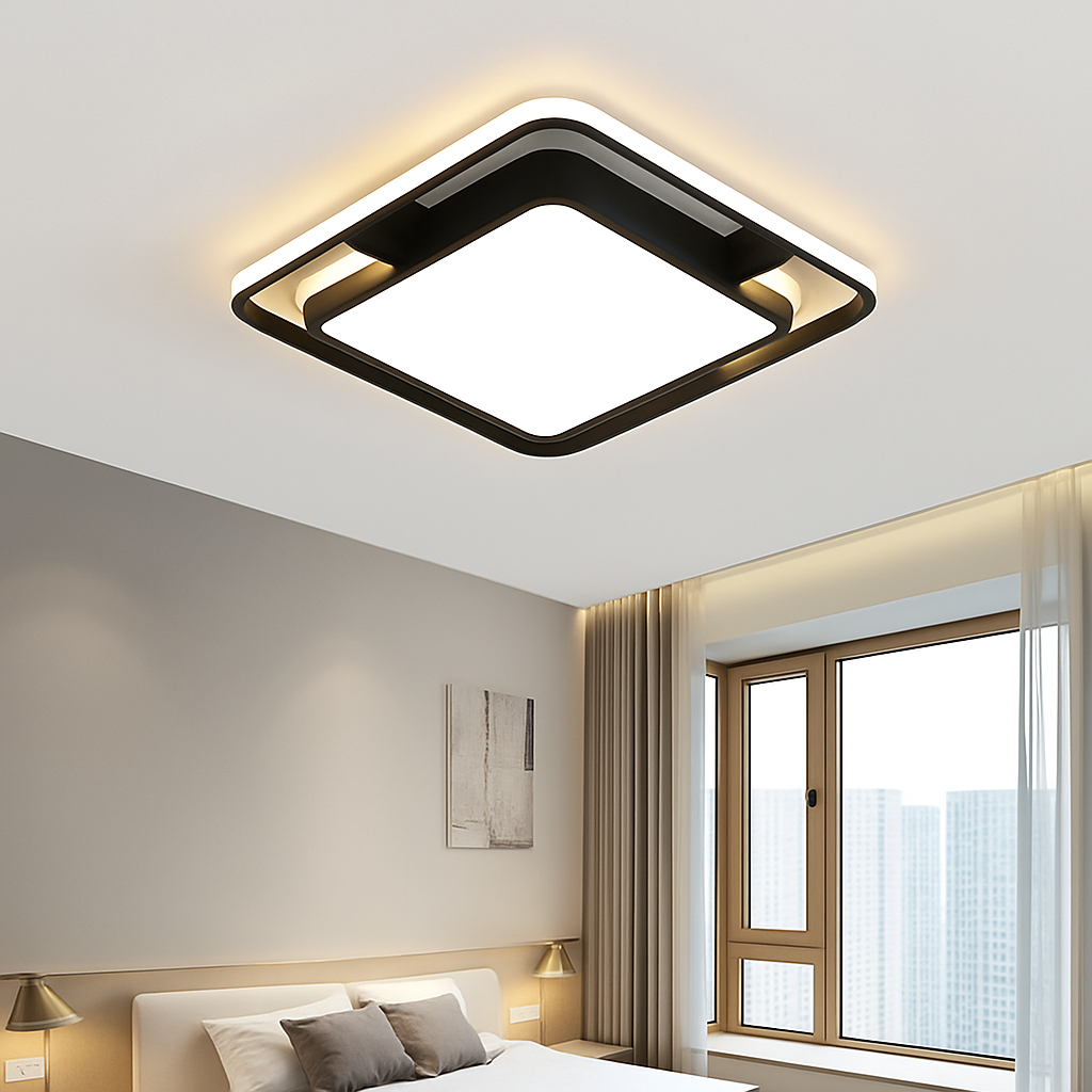 lustre carré moderne en fer avec leds pour éclairage intérieur - vue 5 sur 9