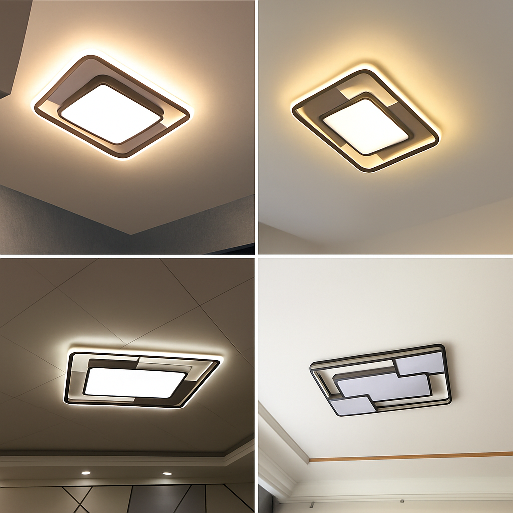 lustre carré moderne en fer avec leds pour éclairage intérieur - vue 6 sur 9