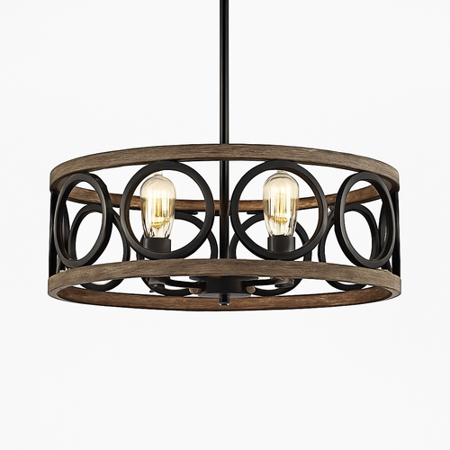 Lustre circulaire industriel américain ferme rétro fer Art Grain de bois pour Restaurant maison chambre plafonnier décor à la maison - vue 2 sur 8