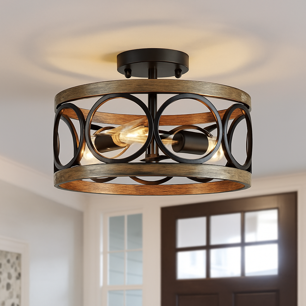 Lustre circulaire industriel américain ferme rétro fer Art Grain de bois pour Restaurant maison chambre plafonnier décor à la maison - vue 8 sur 8