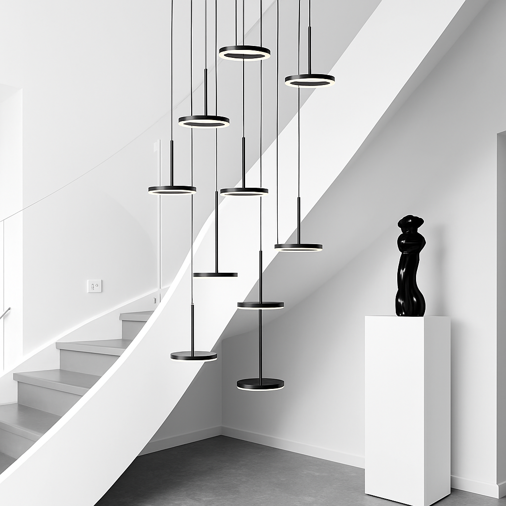 lustre circulaire led moderne nordique design suspendu - vue 3 sur 12