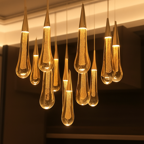 lustre créatif en cristal en forme de goutte d'eau dorée rotatif - vue 3 sur 16
