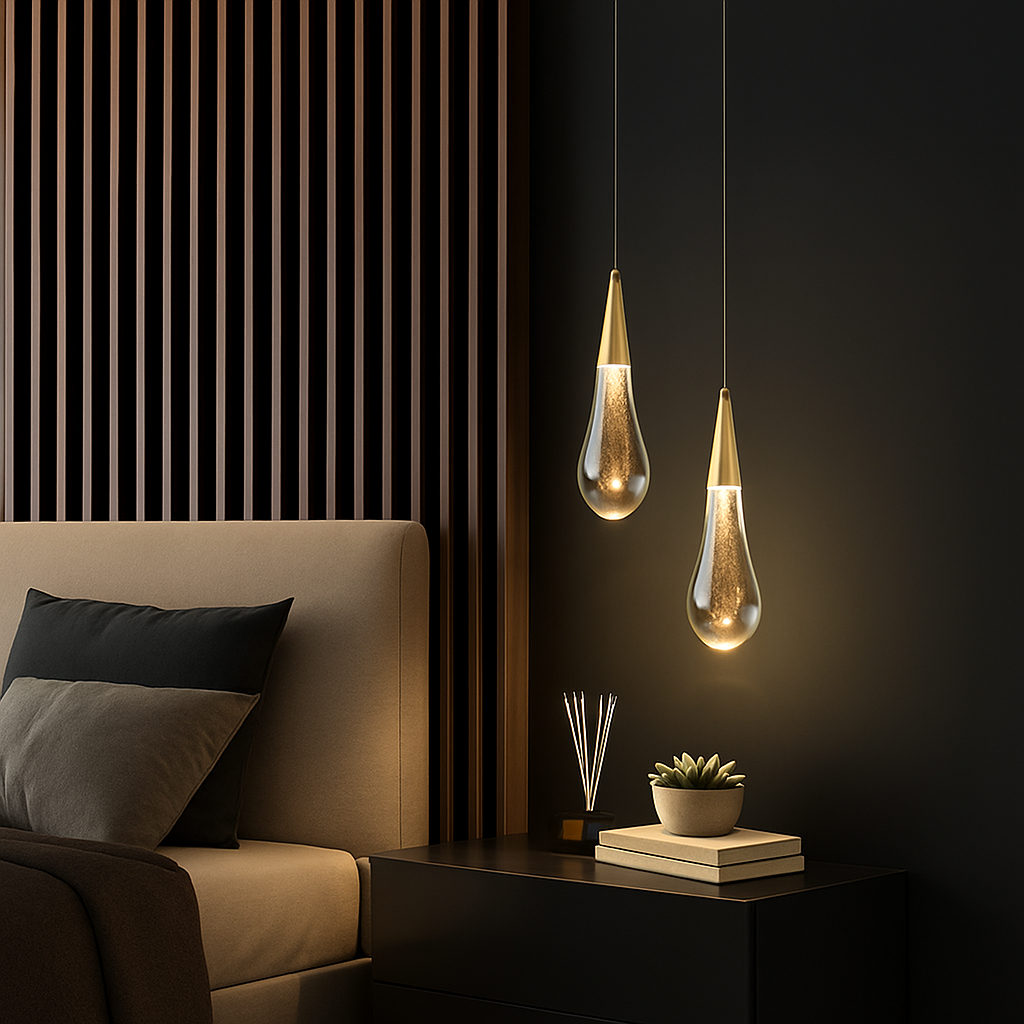 lustre créatif en cristal en forme de goutte d'eau dorée rotatif - vue 3 sur 16
