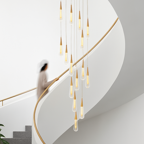 lustre créatif en cristal en forme de goutte d'eau dorée rotatif - vue 2 sur 16