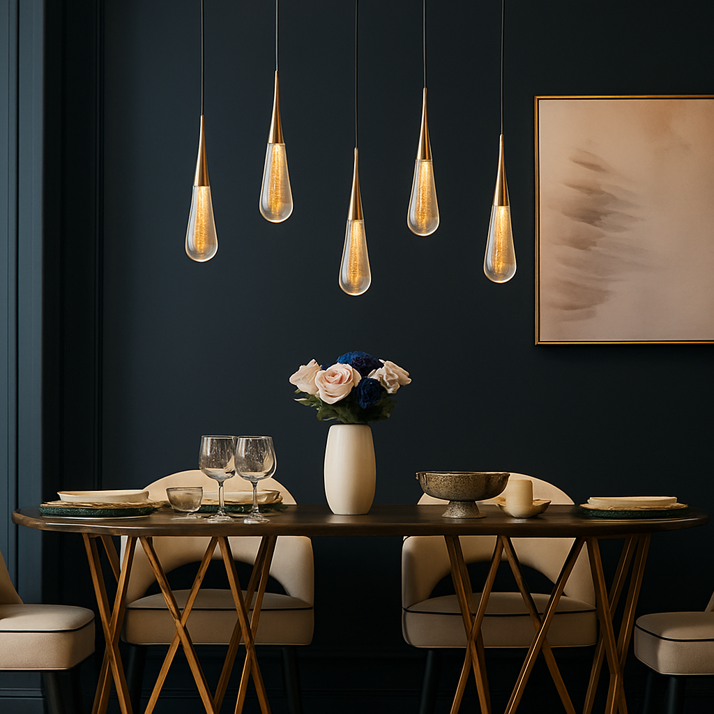 lustre créatif en cristal en forme de goutte d'eau dorée rotatif - vue 5 sur 16