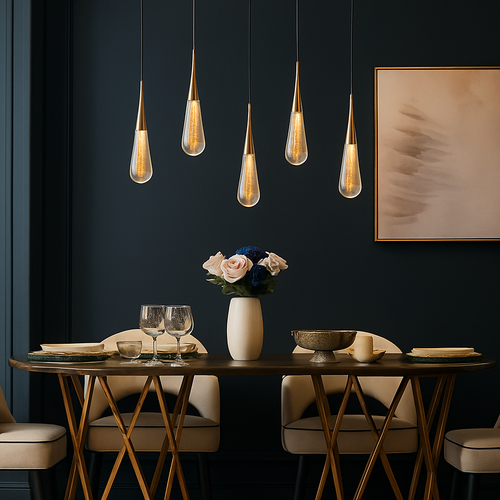 lustre créatif en cristal en forme de goutte d'eau dorée rotatif - vue 6 sur 16