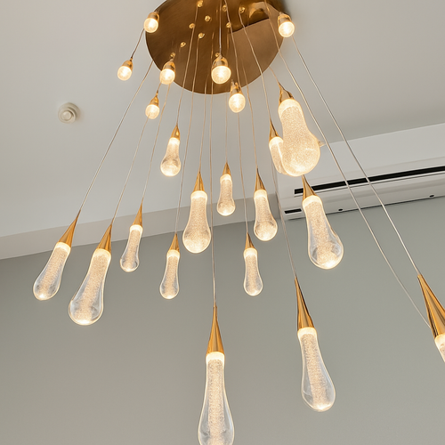 lustre créatif en cristal en forme de goutte d'eau dorée rotatif - vue 7 sur 16