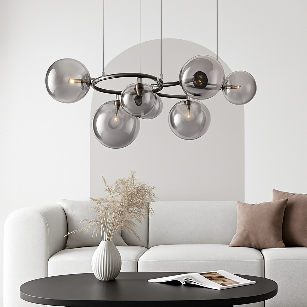 lustre de luxe artistique en verre fumé suspension lampe - vue 3 sur 9