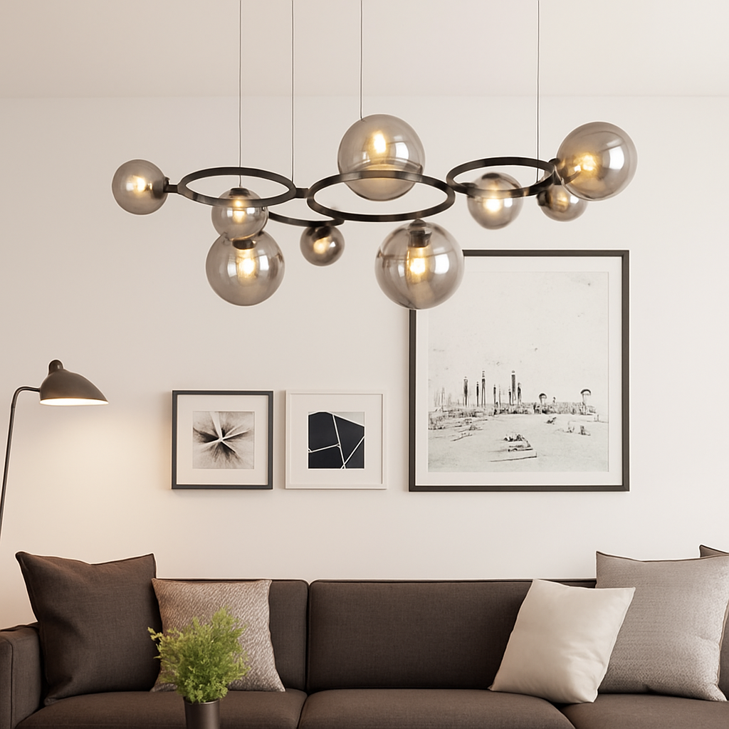 lustre de luxe artistique en verre fumé suspension lampe - vue 4 sur 9