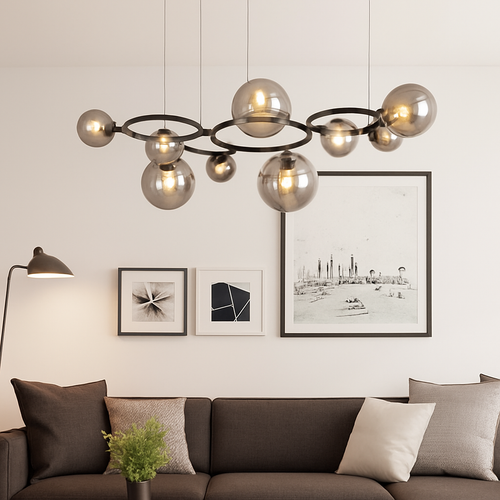 lustre de luxe artistique en verre fumé suspension lampe - vue 5 sur 9