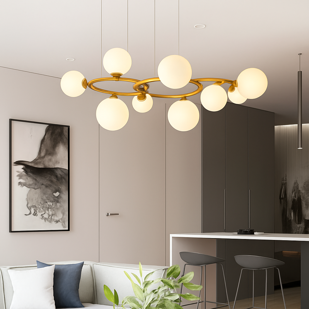 lustre de luxe artistique en verre fumé suspension lampe - vue 5 sur 9