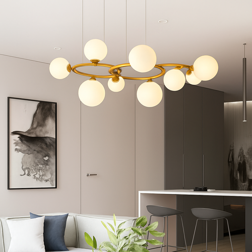 lustre de luxe artistique en verre fumé suspension lampe - vue 6 sur 9