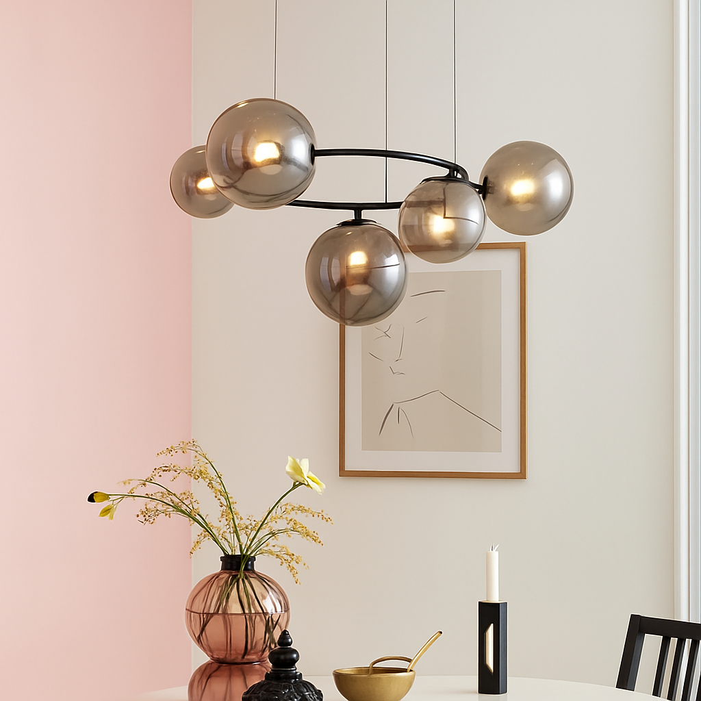 lustre de luxe artistique en verre fumé suspension lampe - vue 6 sur 9