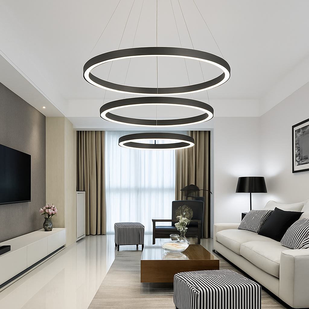 Lustre design anneaux suspendus à LED Deco - vue 4 sur 8