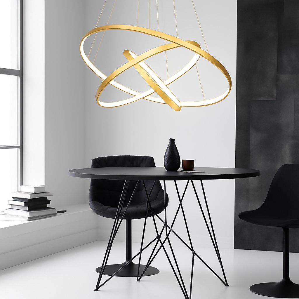 Lustre design avec anneaux imbriquées suspendus à LED - vue 3 sur 5