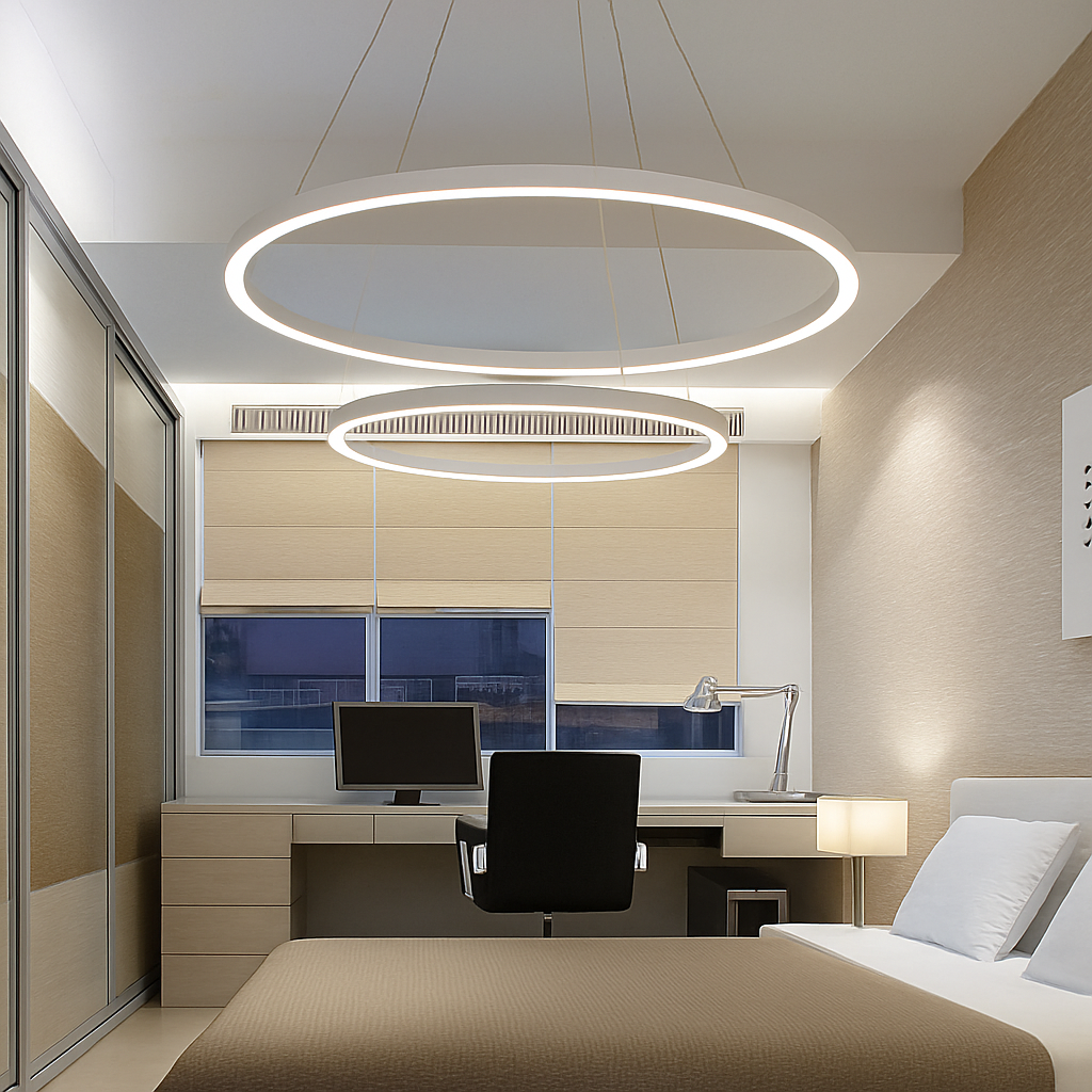 Lustre design avec anneaux imbriquées suspendus à LED - vue 5 sur 5