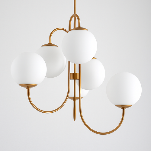 Lustre design avec branches dorées et boule de verre - vue 2 sur 5