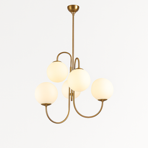 Lustre design avec branches dorées et boule de verre - vue 5 sur 5