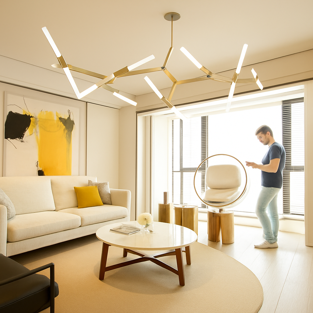Lustre design avec branches en tube Arts - vue 5 sur 11