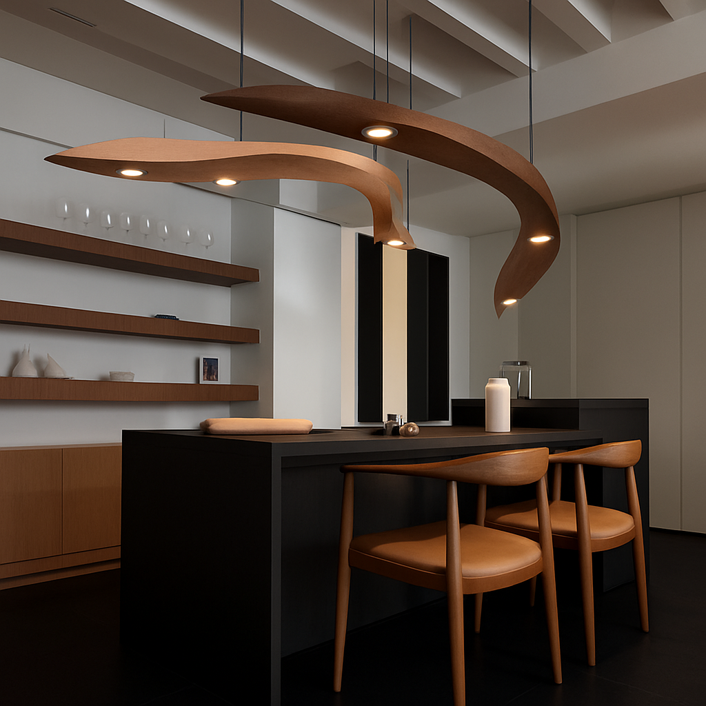 Lustre design branches arrondies en bois et LED Villa - vue 3 sur 5