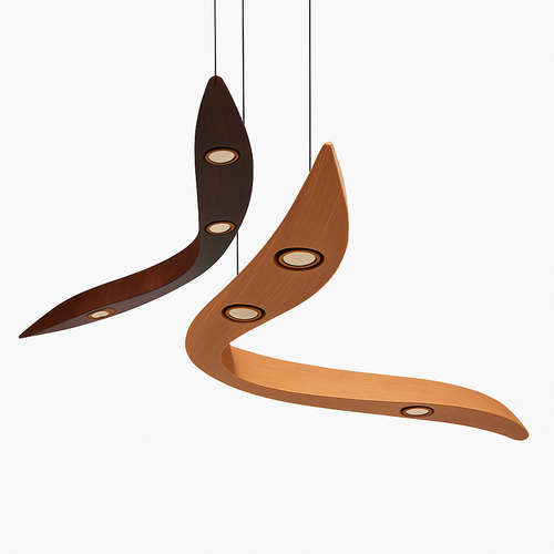 Lustre design branches arrondies en bois et LED Villa - vue 4 sur 5