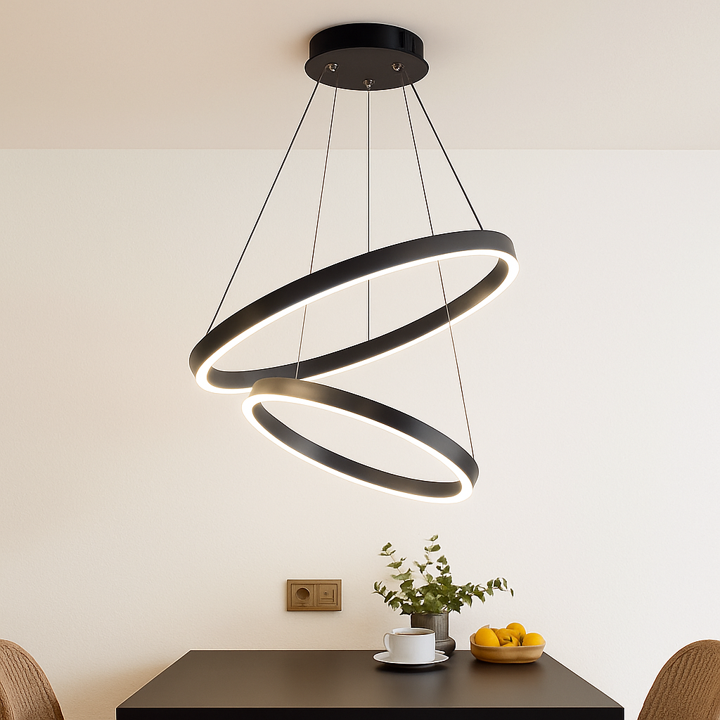 Lustre design cercles entrelacés (noir ou blanc) - vue 4 sur 9