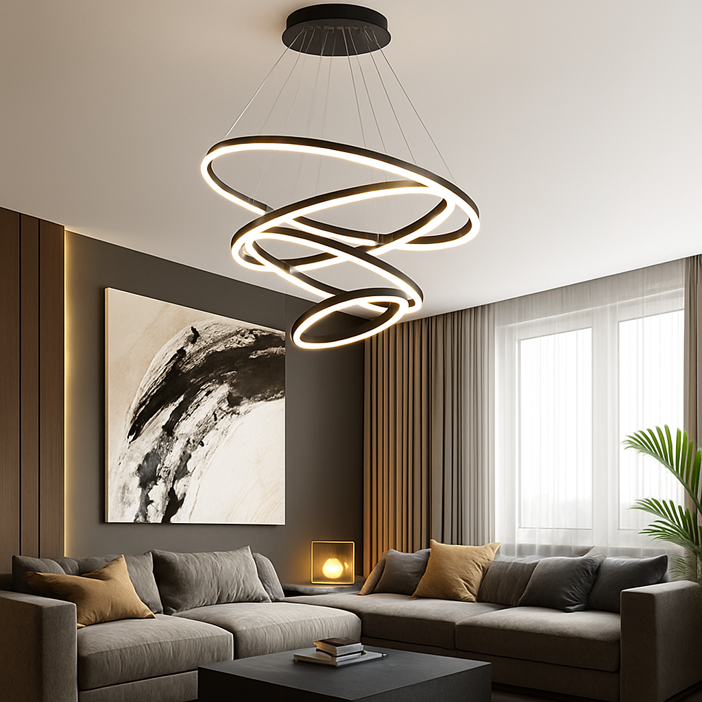 Lustre design cercles entrelacés (noir ou blanc) - vue 5 sur 9