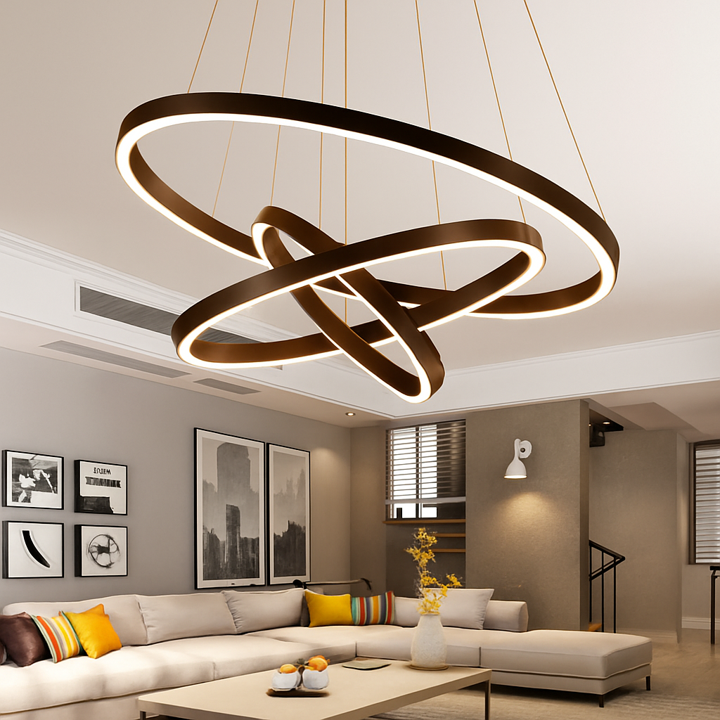 Lustre design cercles entrelacés (noir ou blanc) - vue 8 sur 9