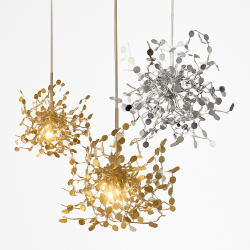 Lustre design chromé arbre à feuilles rondes - vue 2 sur 9