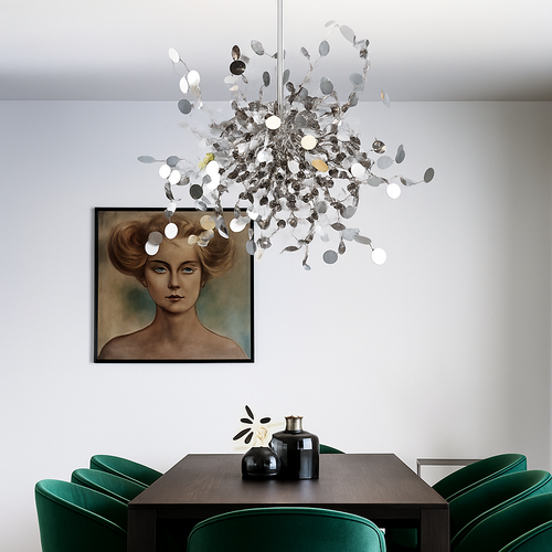 Lustre design chromé arbre à feuilles rondes - vue 3 sur 9