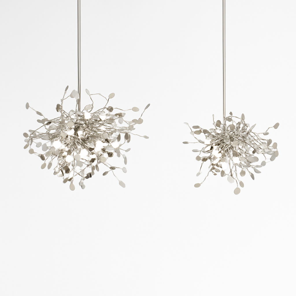 Lustre design chromé arbre à feuilles rondes - vue 3 sur 9