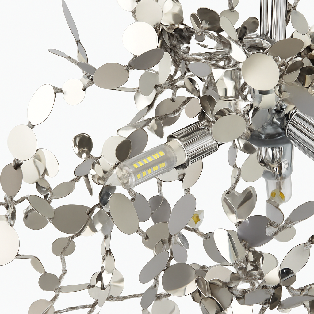 Lustre design chromé arbre à feuilles rondes - vue 6 sur 9