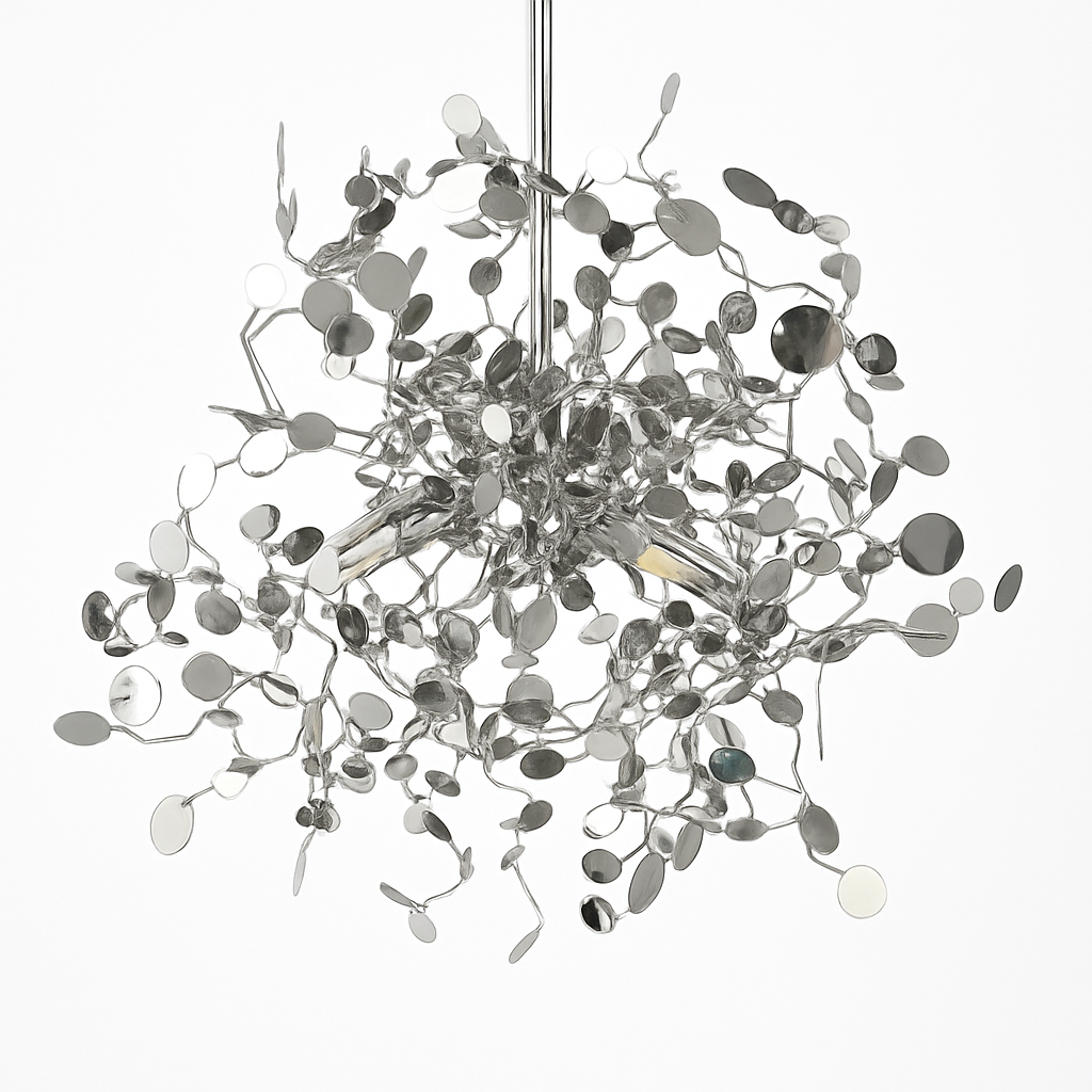 Lustre design chromé arbre à feuilles rondes
