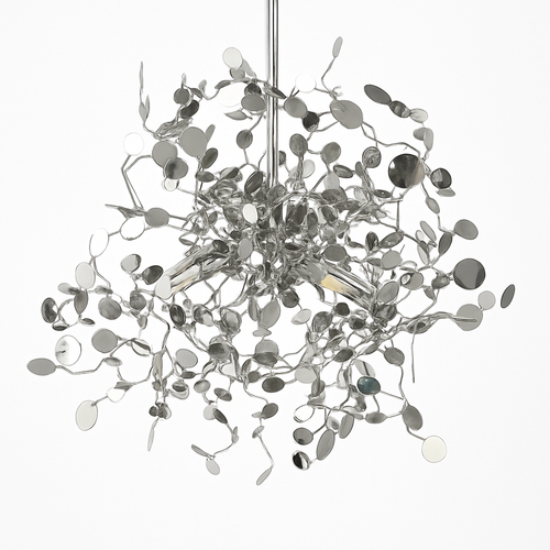 Lustre design chromé arbre à feuilles rondes