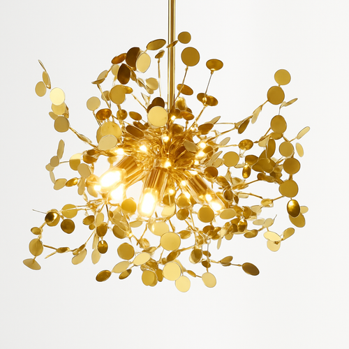 Lustre design chromé arbre à feuilles rondes - vue 9 sur 9
