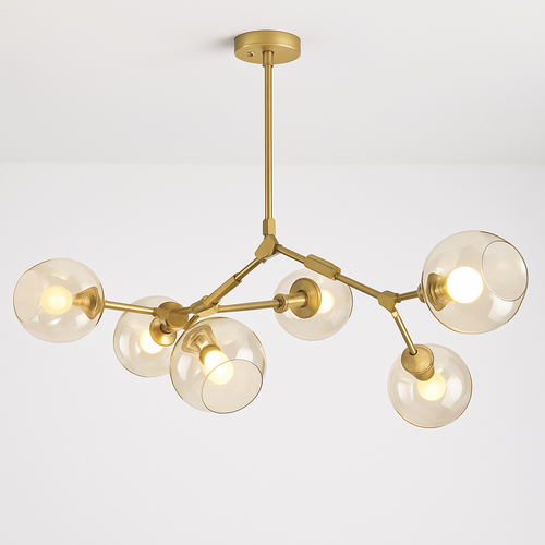 Lustre design doré avec boules de verre Lindsey - vue 3 sur 7