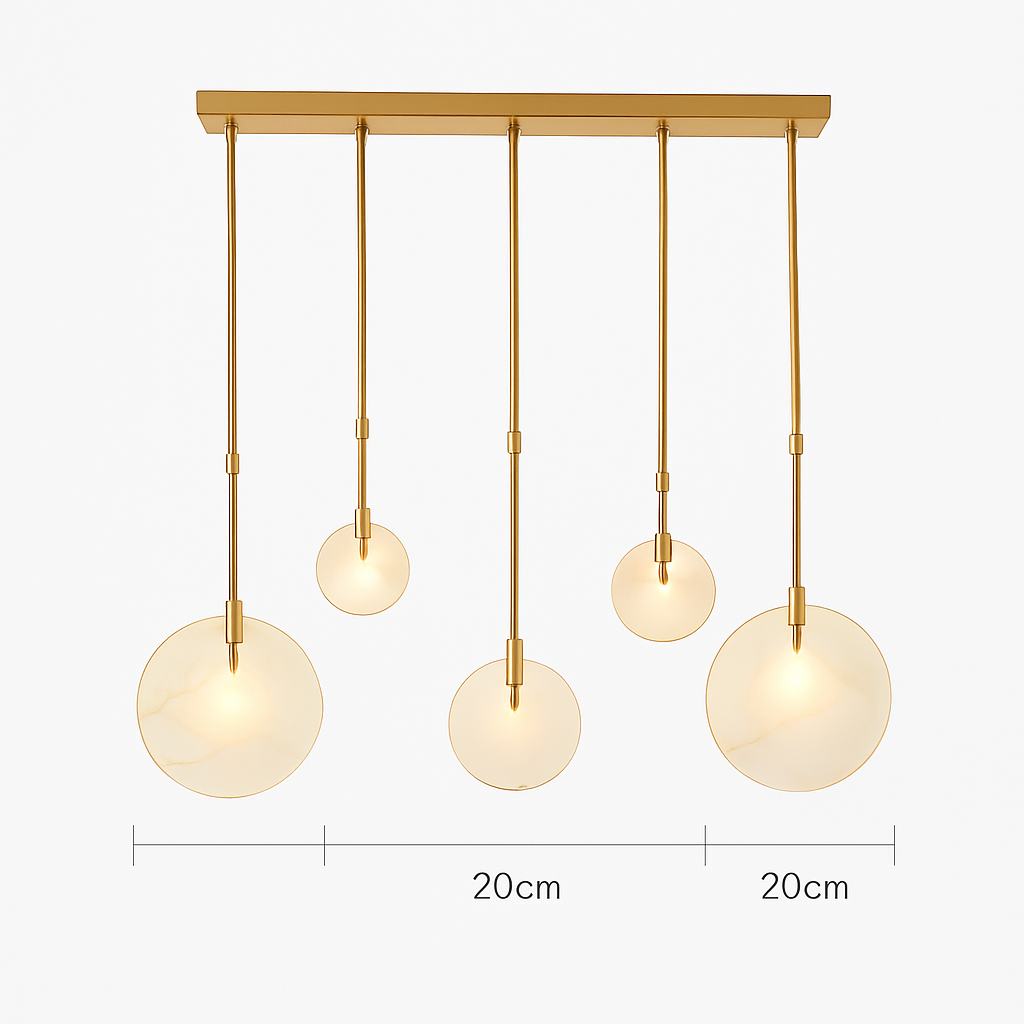 lustre design en marbre doré avec éclairage led tendance 2024 - vue 11 sur 25