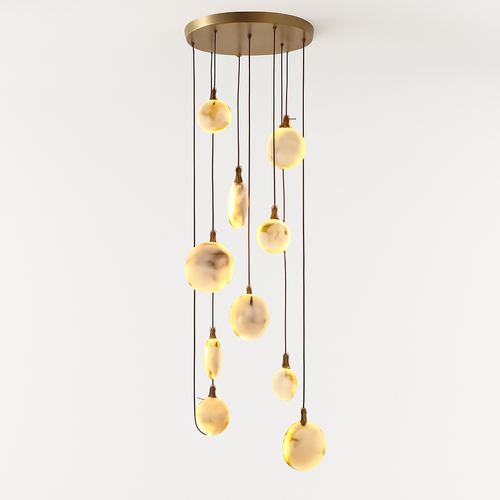 lustre design en marbre doré avec éclairage led tendance 2024 - vue 15 sur 25
