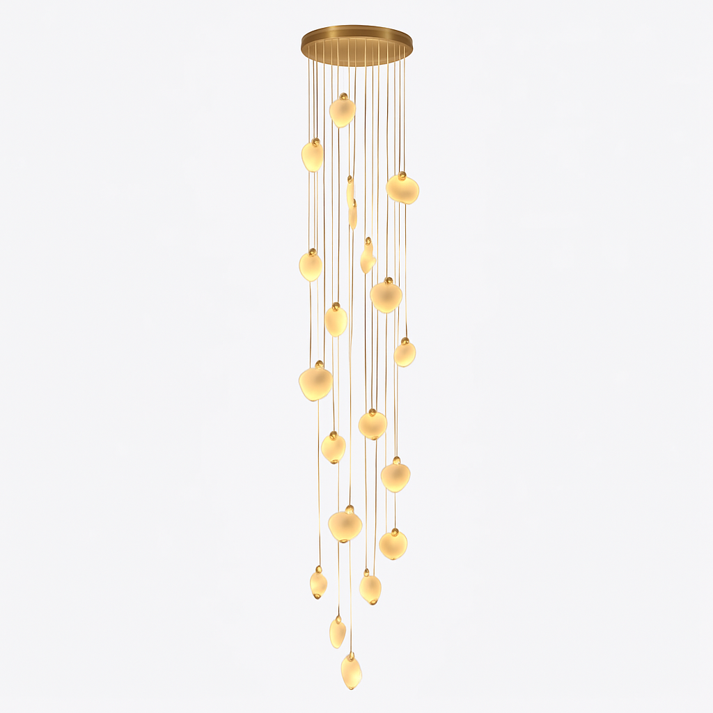 lustre design en marbre doré avec éclairage led tendance 2024 - vue 19 sur 25