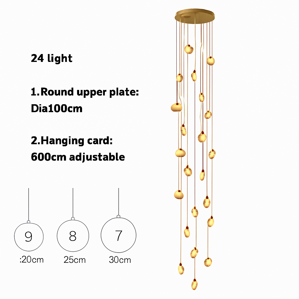 lustre design en marbre doré avec éclairage led tendance 2024 - vue 20 sur 25