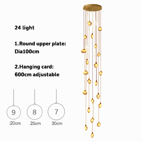 lustre design en marbre doré avec éclairage led tendance 2024 - vue 21 sur 25