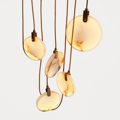 lustre design en marbre doré avec éclairage led tendance 2024 - vue 4 sur 25