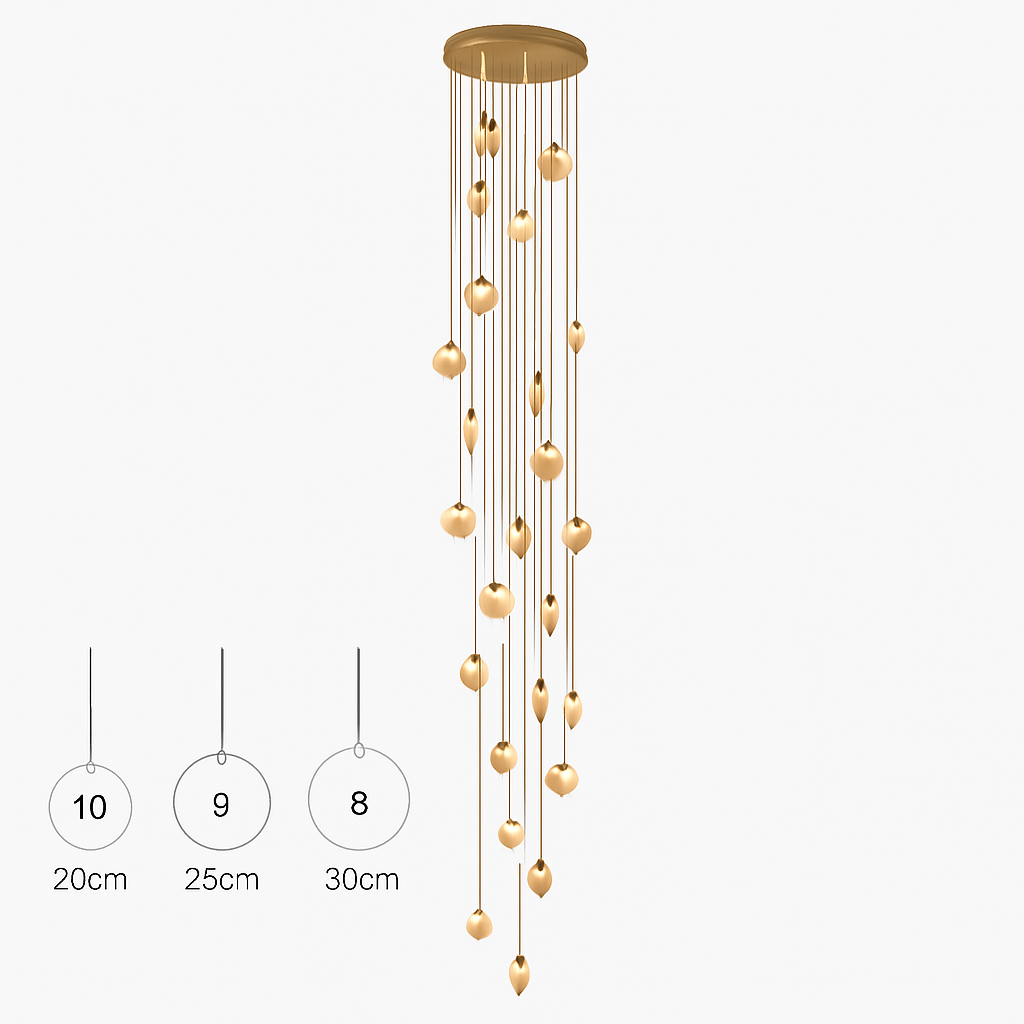 lustre design en marbre doré avec éclairage led tendance 2024 - vue 21 sur 25