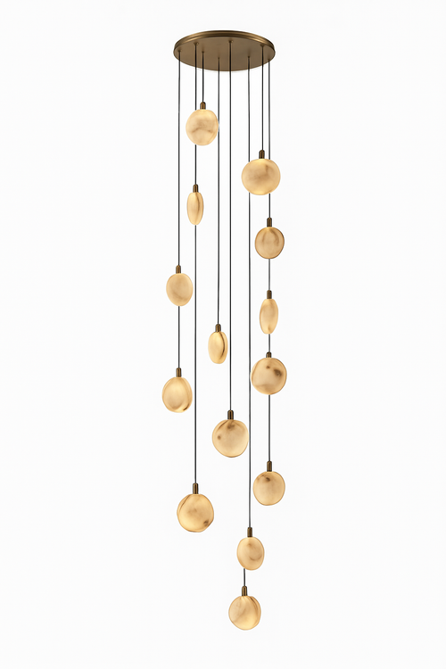 lustre design en marbre doré avec éclairage led tendance 2024 - vue 26 sur 25