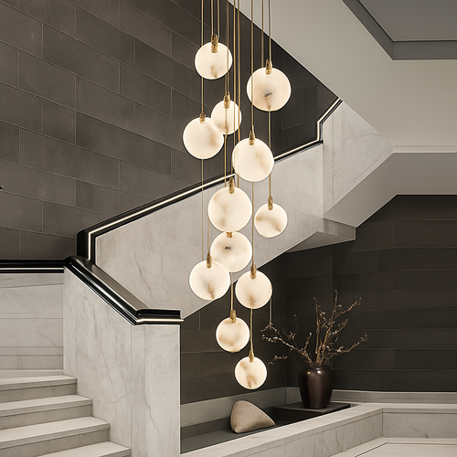 lustre design en marbre doré avec éclairage led tendance 2024 - vue 5 sur 25
