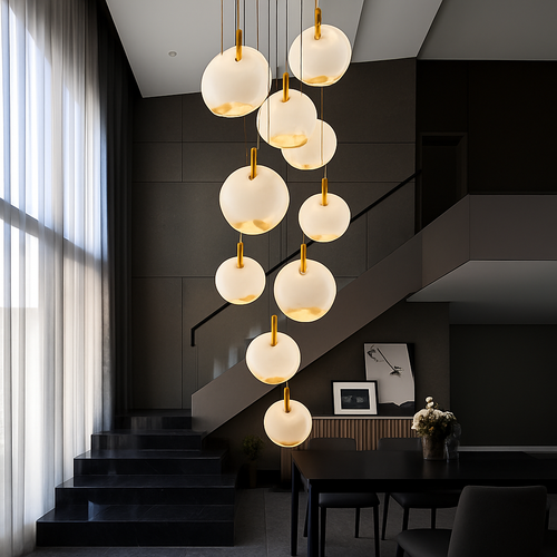 lustre design en marbre doré avec éclairage led tendance 2024 - vue 11 sur 25